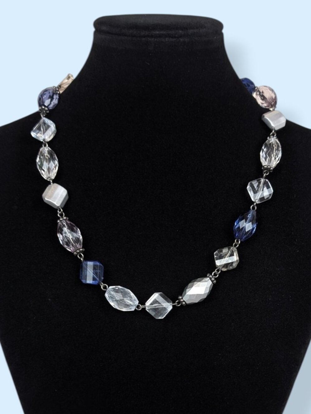 (2/$20) Blue & Silver Faceted Beaded Necklace
